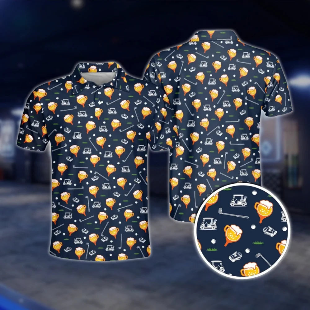Custom Face Beer Golf Polo Shirt Men, Personalized Beer Lover Golf Shirt With Photo GOF0067