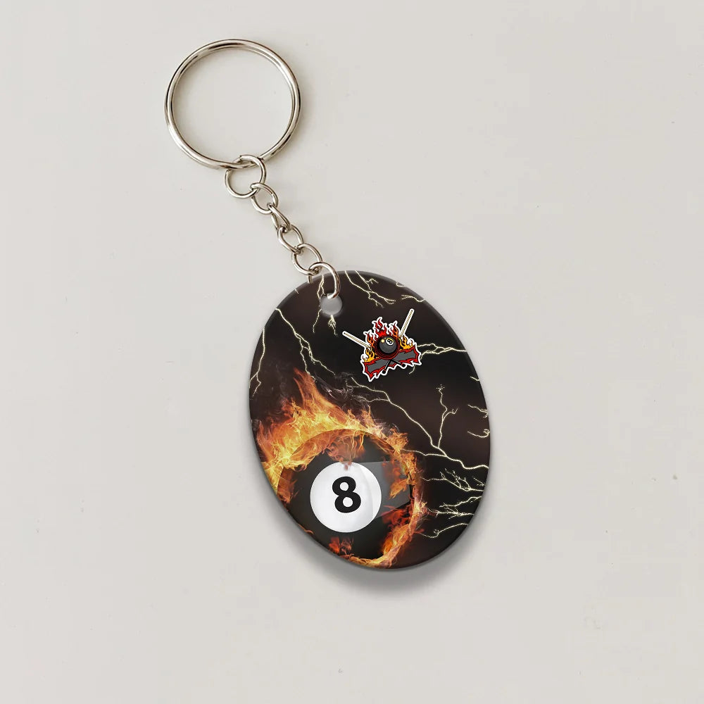 Billiard 8 Ball Thunder Fire Flame Personalized Name 3D Keychain Gift For Billiard Players ORN0177