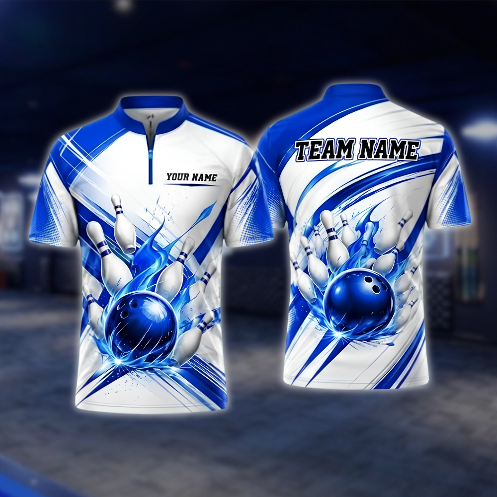 Personalized Flaming Ball Bowling Jersey Mens, Custom Flame Bowling Shirt For Team BZ0924 BOW0017