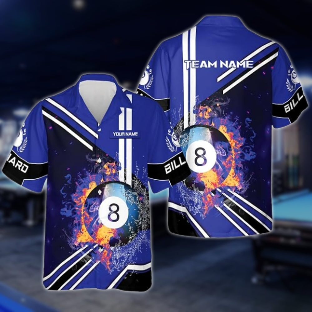 Custom Purple Flaming 8 Ball Hawaiian Shirt Mens, Custom 8 Ball Pool Team Shirts BLD0150