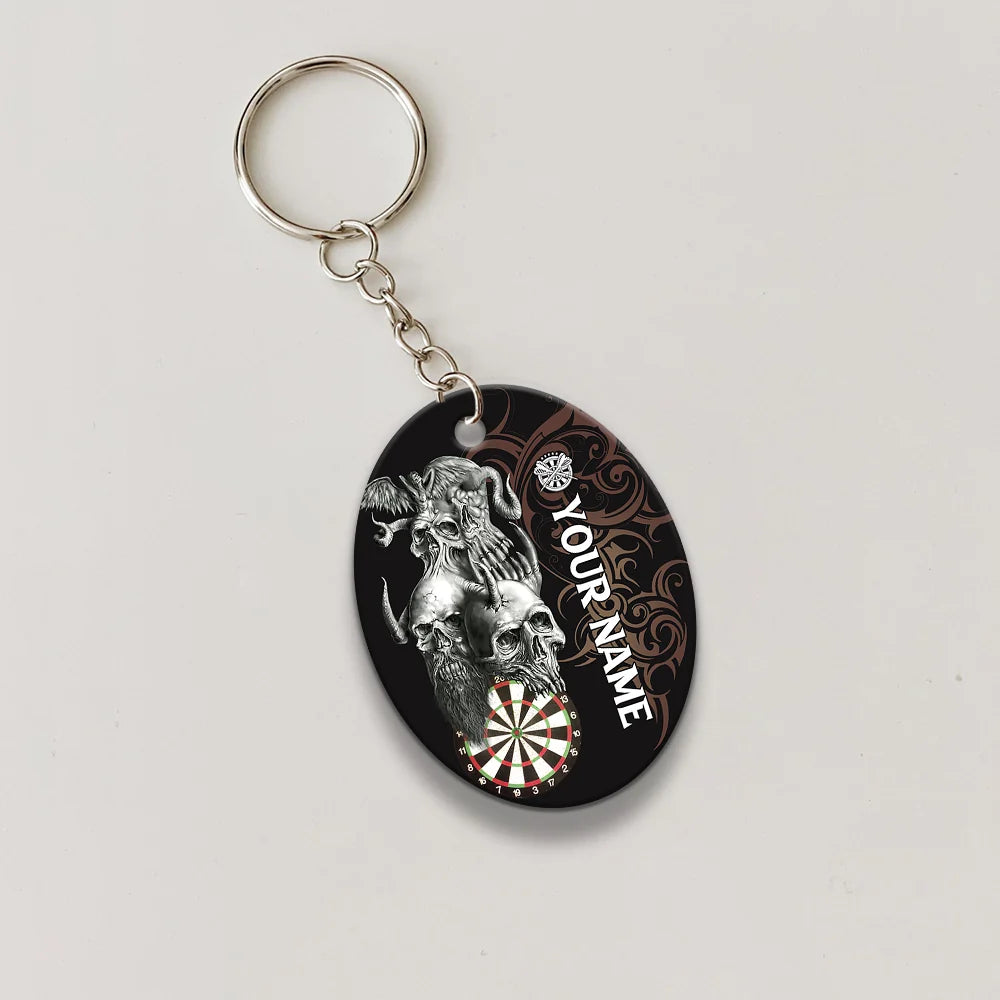 Skull Dartboard Personalized Name 3D Dragon And Darts Keychain For Dart Team Player ORN0170