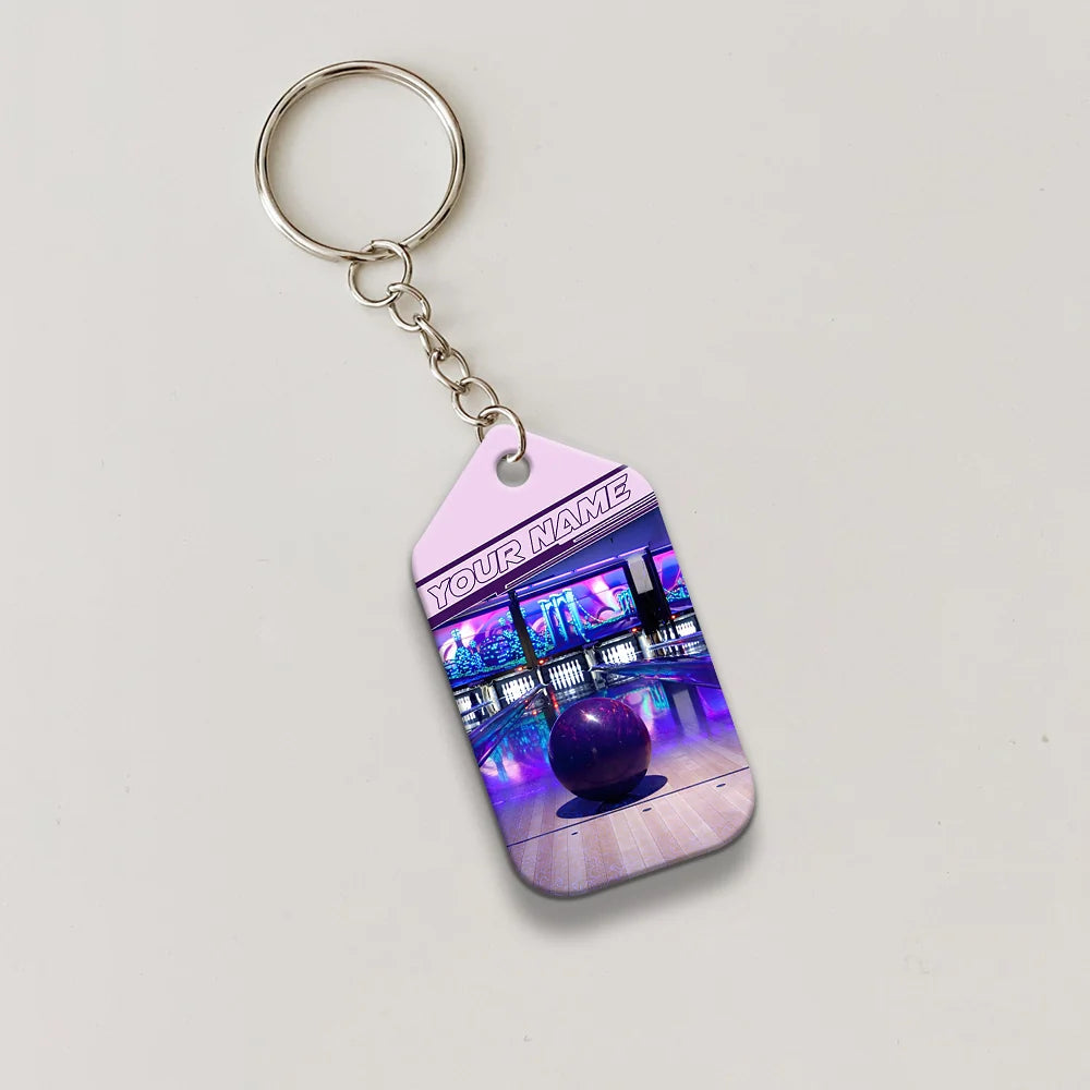 Purple Bowling Ball Personalized Name 3D Keychain ORN0163