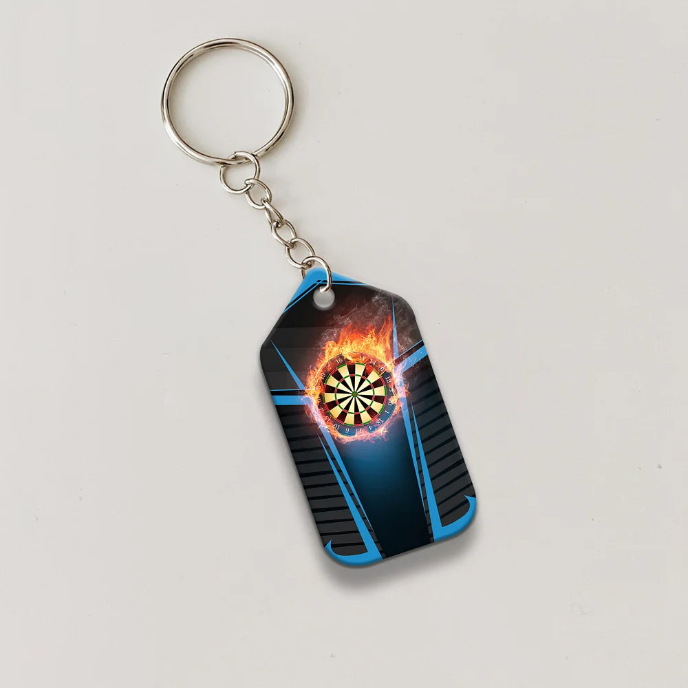 Darts Board In Flames Personalized Name 3D Keychain For Darts Team Player ORN0205