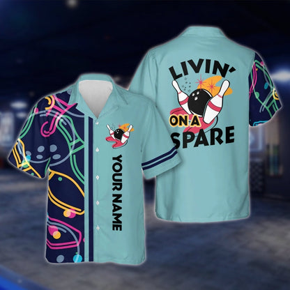 Livin' On A Spare Custom Yellow Bowling Hawaiian Shirt Men And Women, Custom Funny Bowling Shirts BE0019 BOW0358