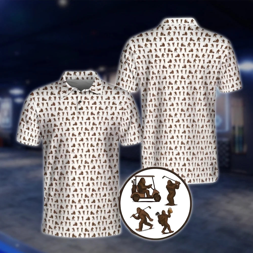 Bigfoot Blue Golf Polo Shirt For Men, Bigfoot Sasquatch Golf Shirt GOF0107