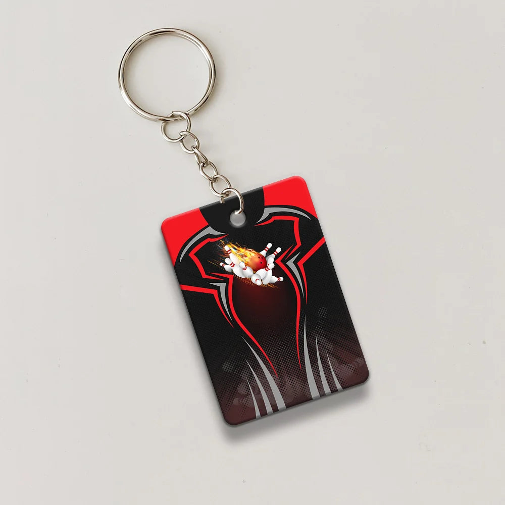 The Red Bowling Ball Crashing The Pins Personalized Name 3D Keychain ORN0168