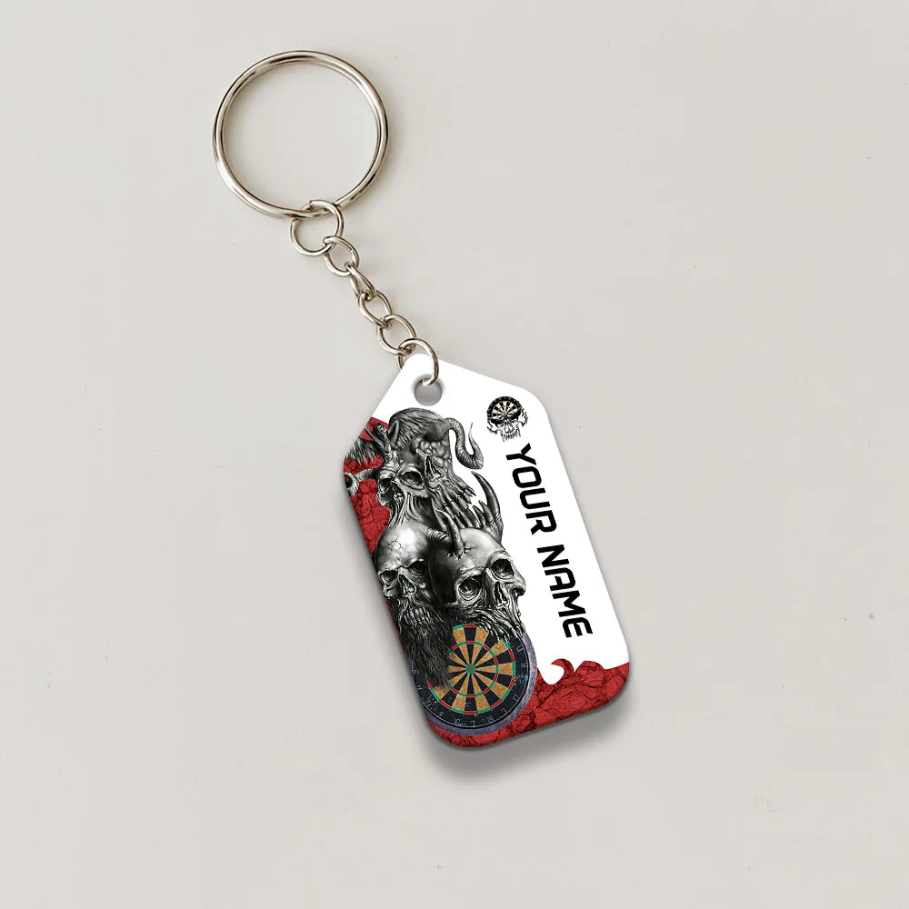 Dartboard Skull Personalized Name 3D Keychain For Darts Player ORN0185