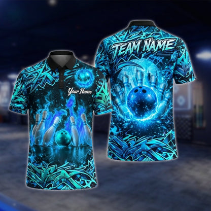 Custom Flame Graffiti Bowling Mens Polo Shirt, Custom Flame Bowling Team Shirts BZ0352 BOW0383