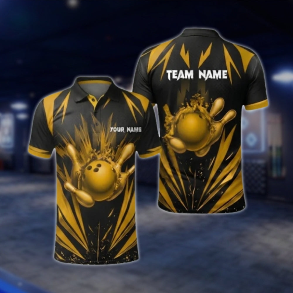 Black And Blue Custom Mens Team Bowling Polo Shirt, Custom Bowling Shirt For Team BZ0368 BOW0382