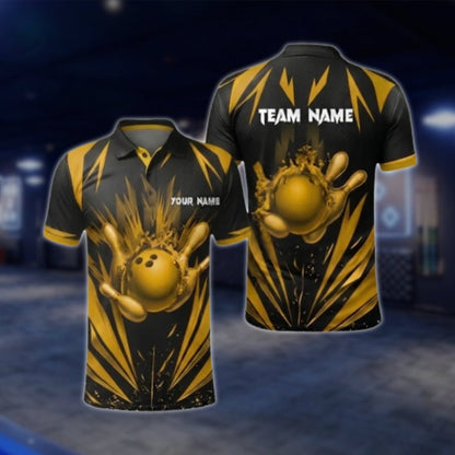 Black And Blue Custom Mens Team Bowling Polo Shirt, Custom Bowling Shirt For Team BZ0368 BOW0382