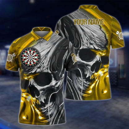 Custom Skull Dart Mens Polo Shirt Pink Grey, Custom Name Skull Dart Shirt DAT0470