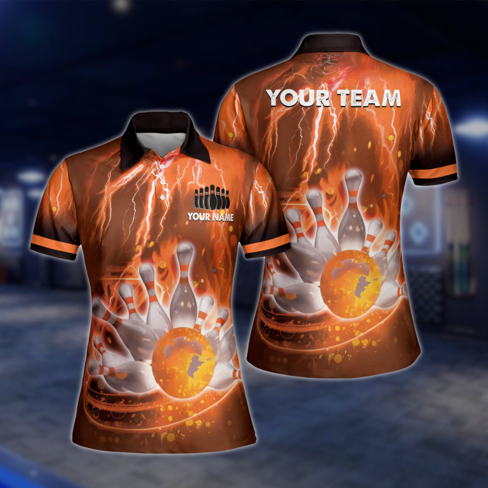 Custom Team Thunder Pink Bowling Polo Shirt For Women, Custom Bowling Team Shirts Ladies BW0156 BOW0414
