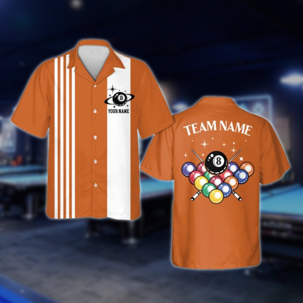 Custom Retro Black And White Billiard Hawaiian Shirt For Mens, Custom Retro Billiard Team Shirts BLD0088