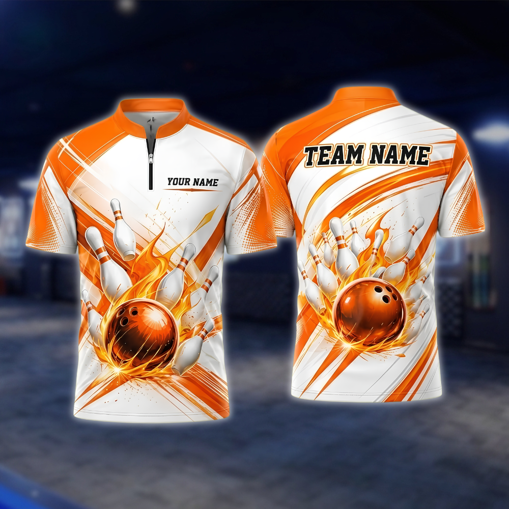 Personalized Flaming Ball Bowling Jersey Mens, Custom Flame Bowling Shirt For Team BZ0924 BOW0017