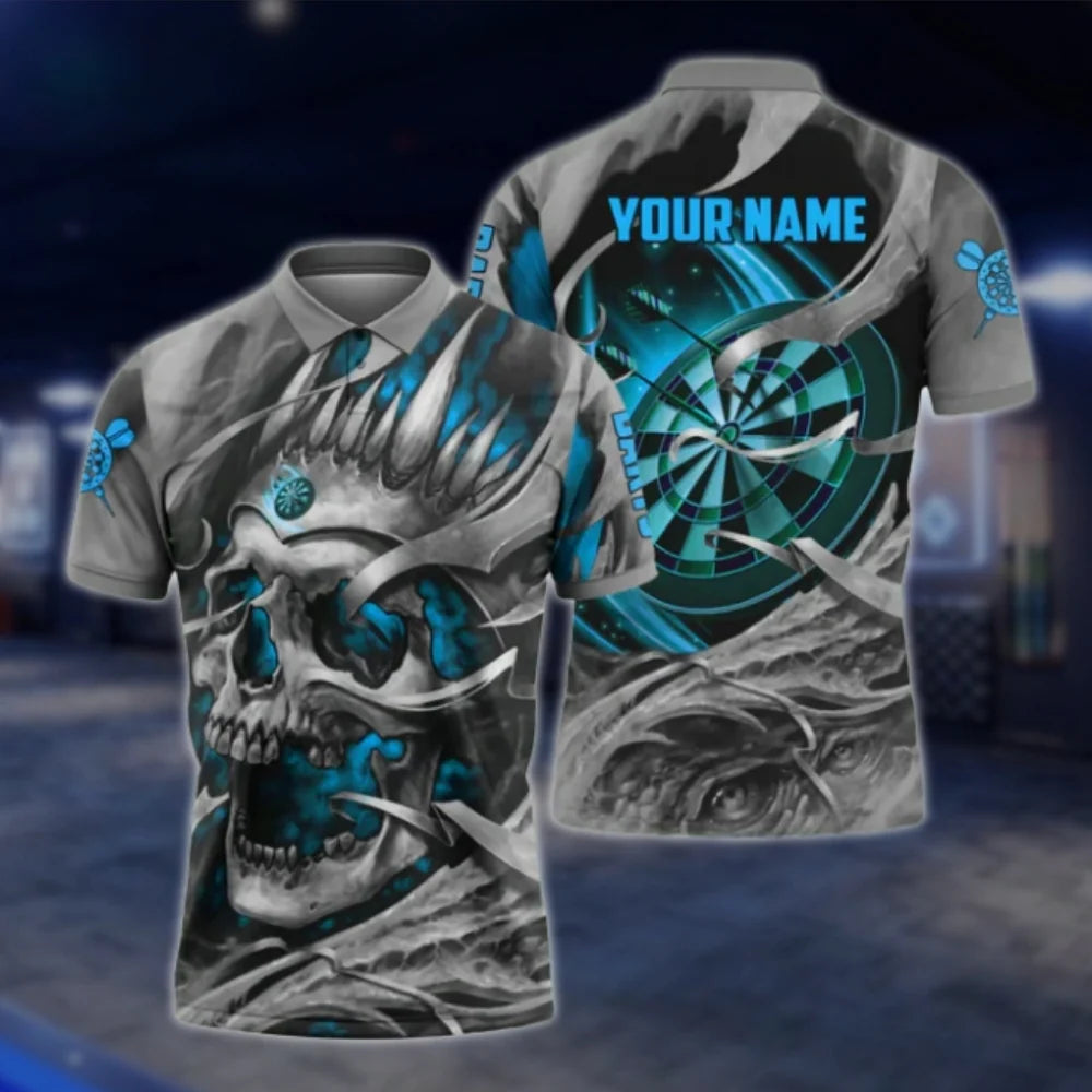 Custom Skull Grunge Purple Dart Mens Polo Shirt, Custom Skull Dart Shirt With Name DAT0263