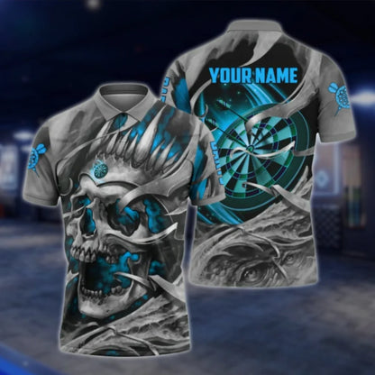 Custom Skull Grunge Purple Dart Mens Polo Shirt, Custom Skull Dart Shirt With Name DAT0263