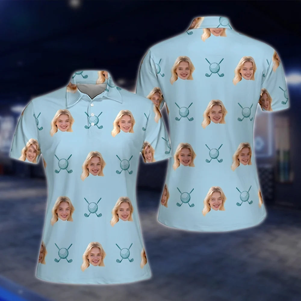 Custom Face Matching Couple Golf Polo Shirts, Custom Photo Matching Golf Shirts GOF0171