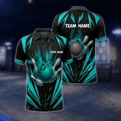 Black And Blue Custom Mens Team Bowling Polo Shirt, Custom Bowling Shirt For Team BZ0368 BOW0382