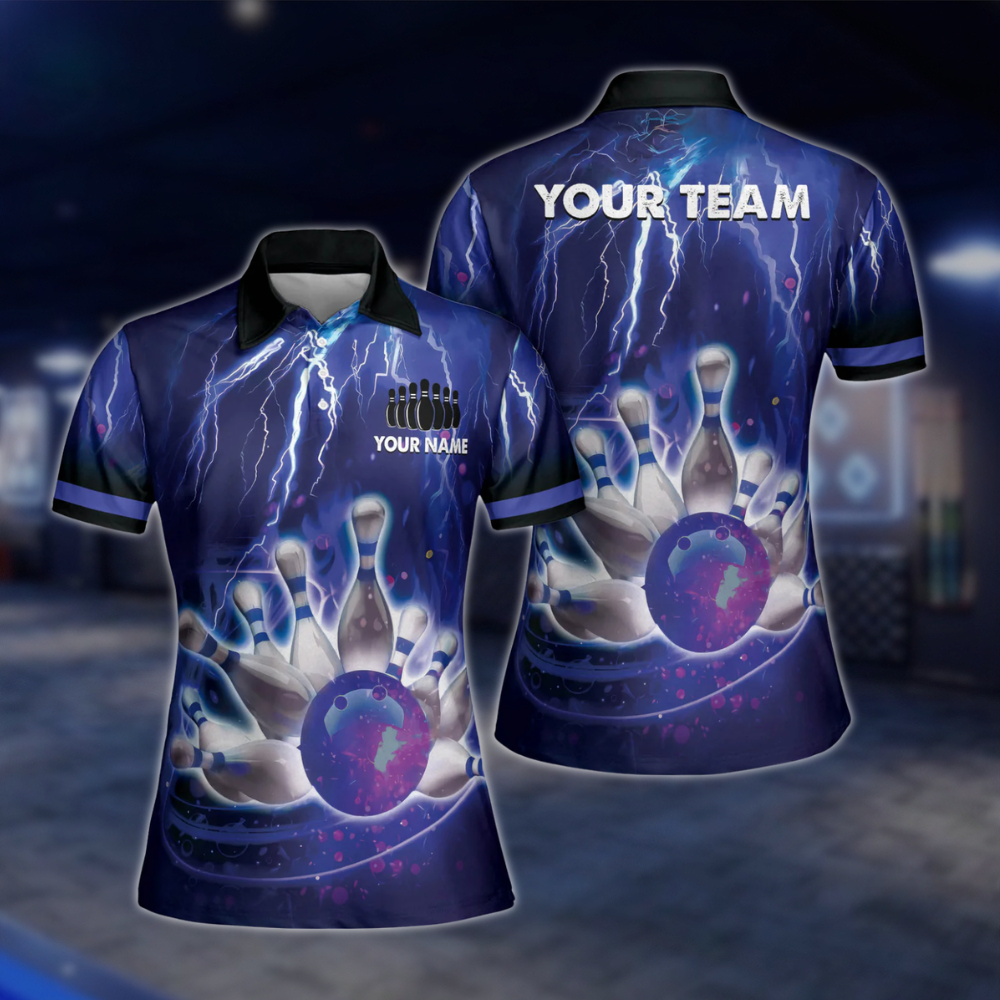 Custom Team Thunder Pink Bowling Polo Shirt For Women, Custom Bowling Team Shirts Ladies BW0156 BOW0414