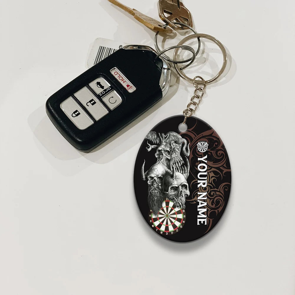 Skull Dartboard Personalized Name 3D Dragon And Darts Keychain For Dart Team Player ORN0170