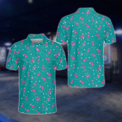 Flamingo Funny Golf Polo Shirt For Mens, Flamingo Lover Golf Shirts GOF0068
