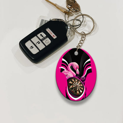 Pink Bullseye Dartboard  Flamingo And Darts Keychain For Dart Team Player ORN0195