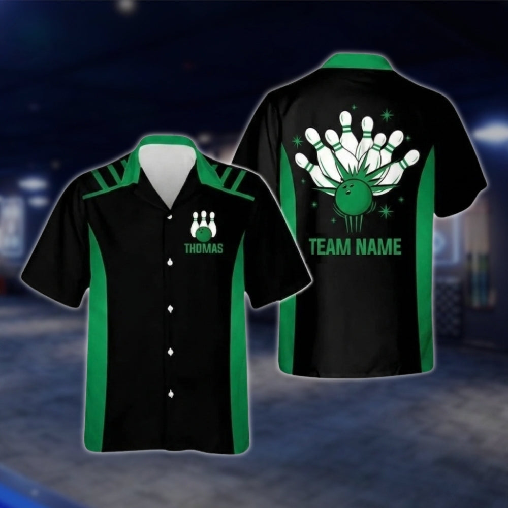 Custom Team Black And Yellow Bowling Hawaiian Shirt Men Women, Custom Bowling Team Shirts BZ0262 BOW0286