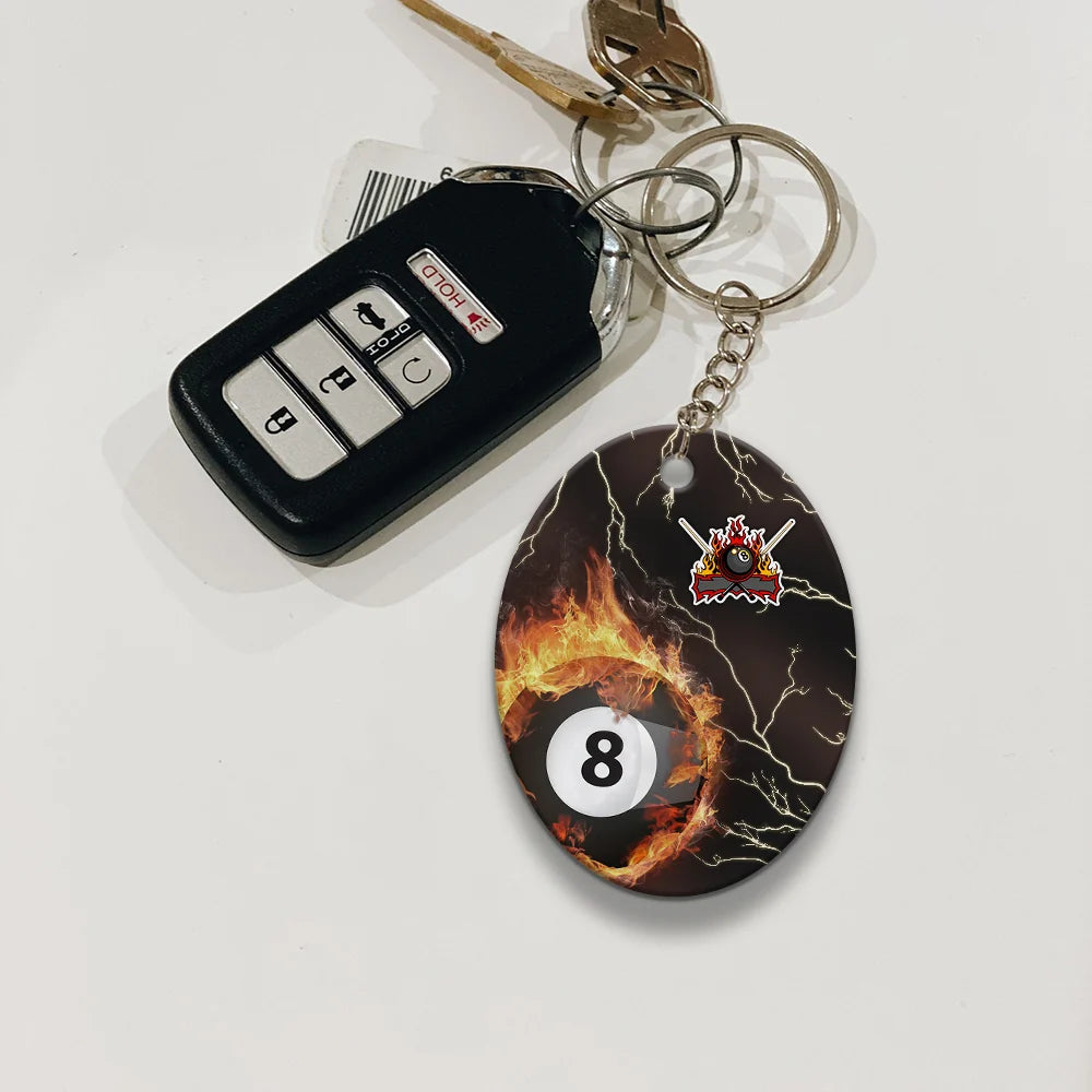 Billiard 8 Ball Thunder Fire Flame Personalized Name 3D Keychain Gift For Billiard Players ORN0177