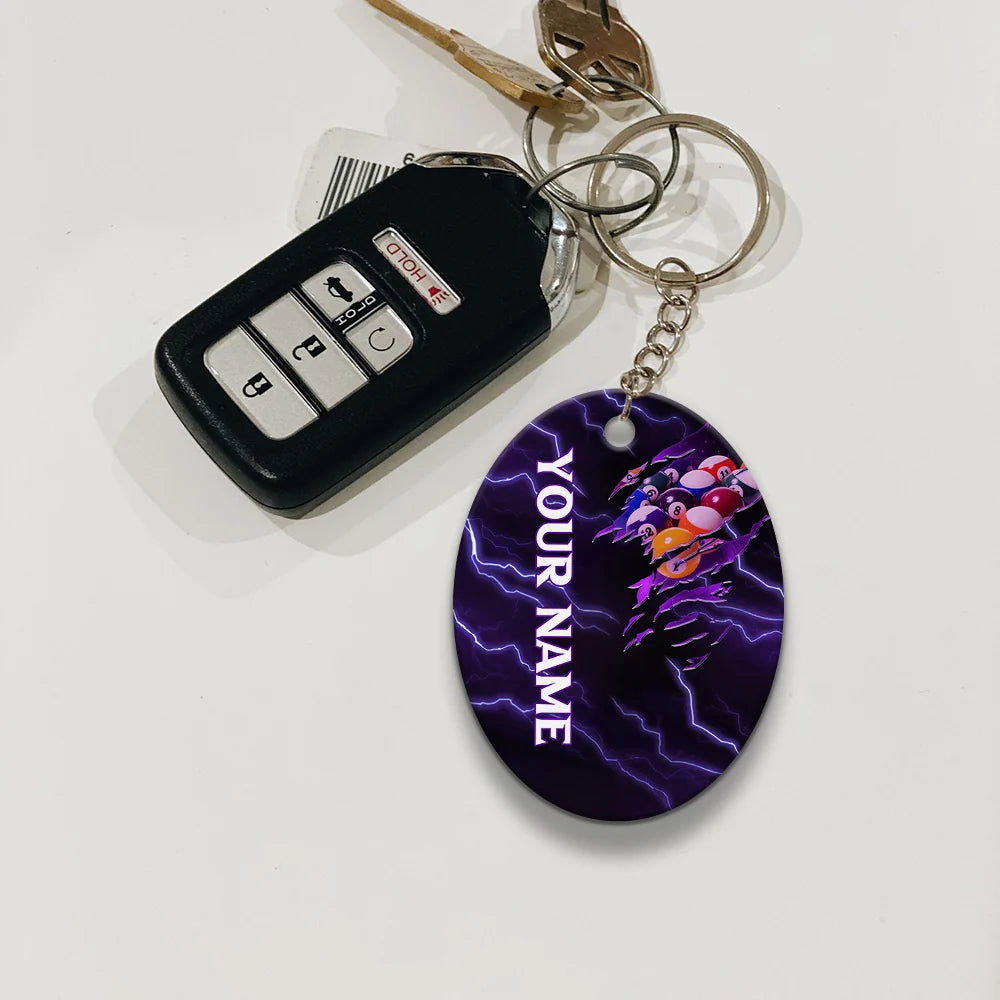 Thunder Pattern Viking Billiard Pool 8 Ball Personalized Name Keychain Gift For Billiard Players ORN0193