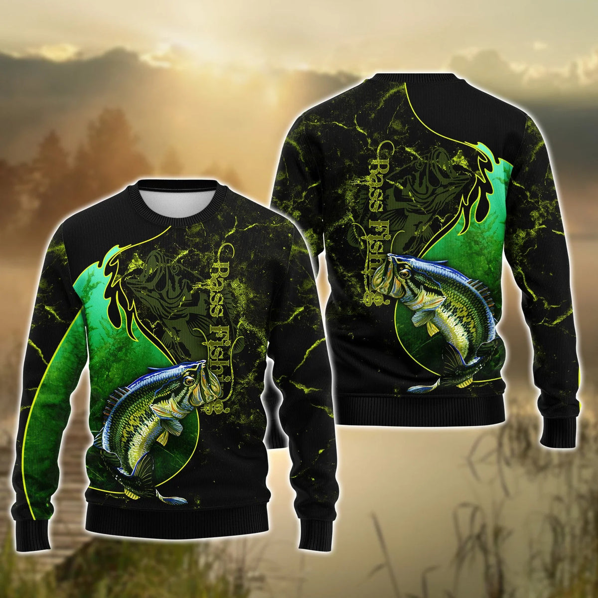 Bass Fishing Underwater Yinyang Camo 3D Print Shirts FISH0067