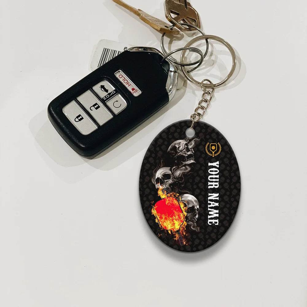 Pickleball Skull Hello Darkness My Old Friend Personalized Name 3D Keychain Gift For Pickleball Player ORN0199