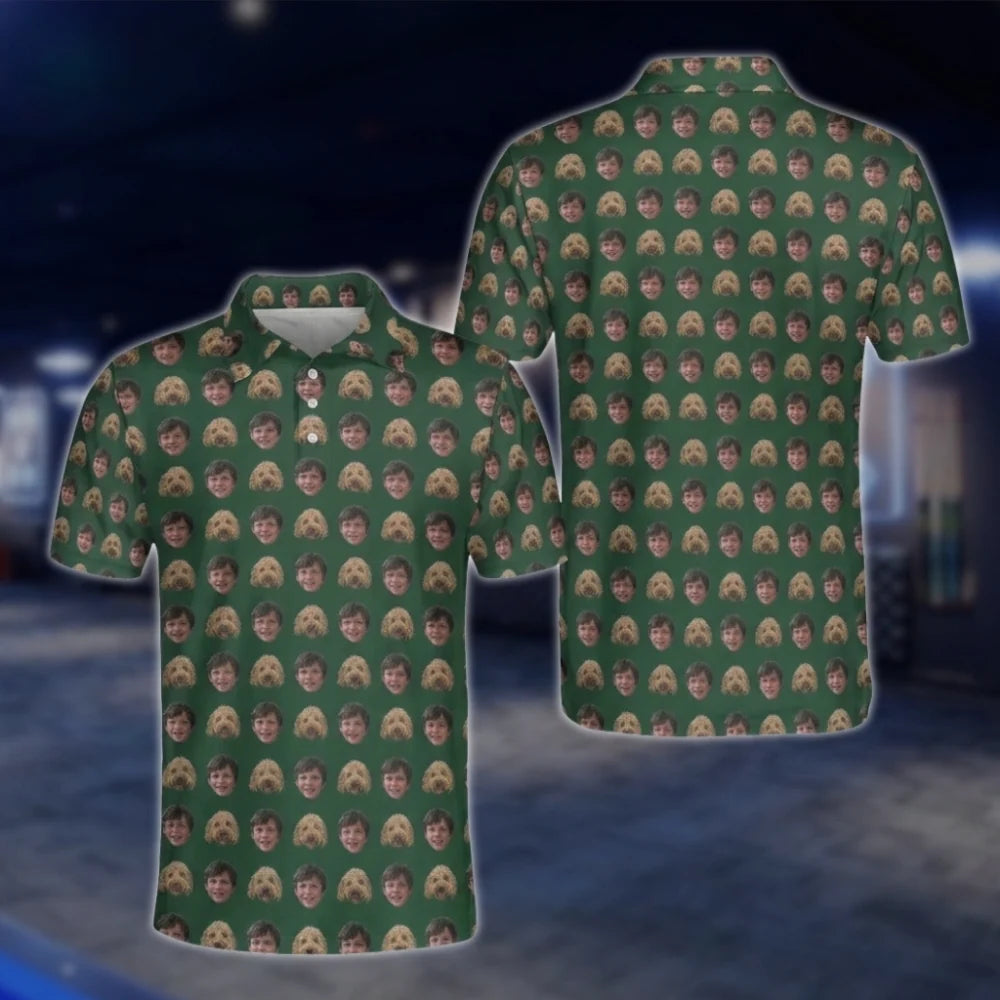 Custom Face Pattern Golf Polo Shirts For Men, Custom Photo Golf Shirts GOF0182