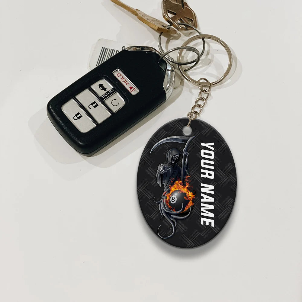 Grim Reaper Billiard Pool 8 Ball Hello Darkness My Old Friend Personalized Name Keychain Gift For Billiard Players ORN0210