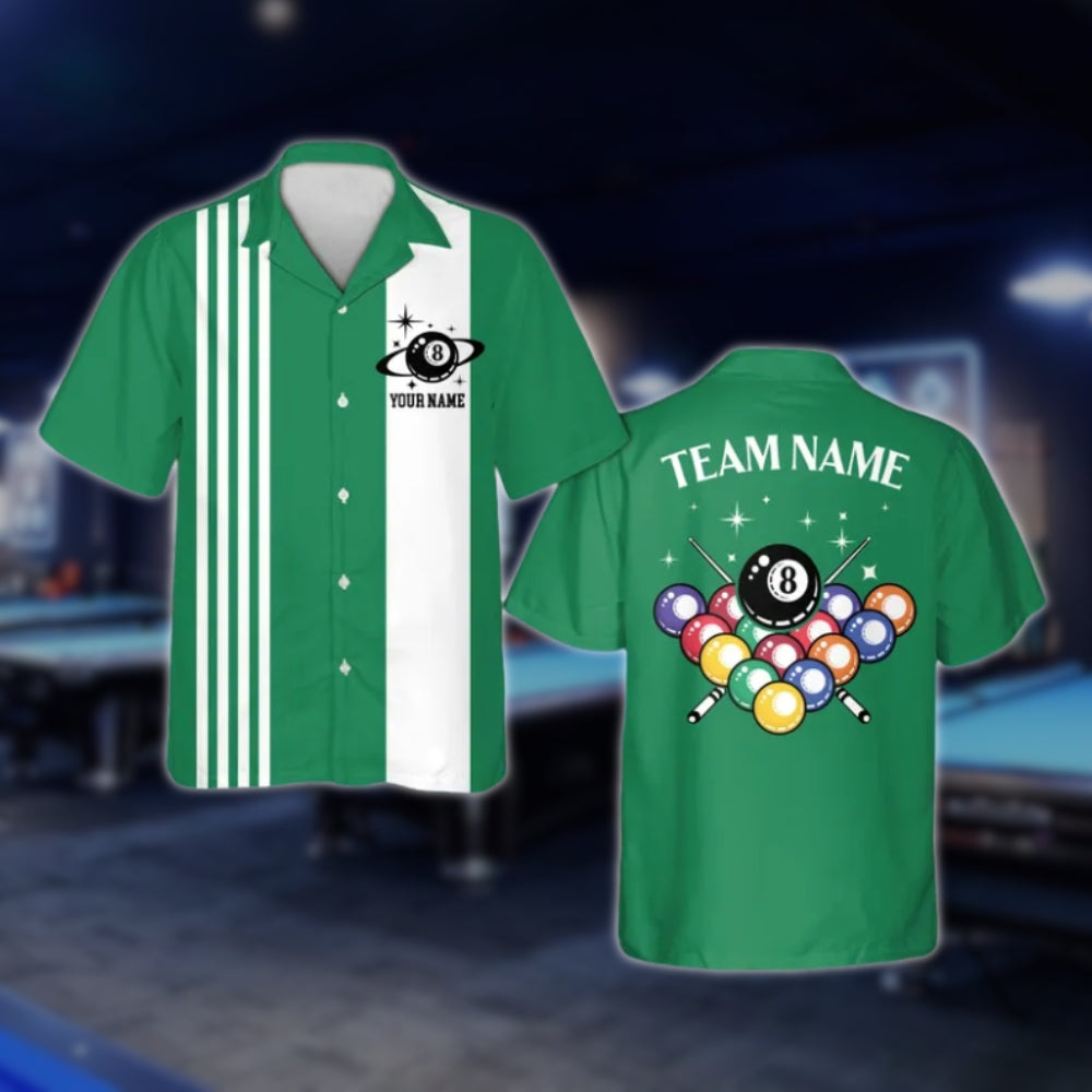 Custom Retro Black And White Billiard Hawaiian Shirt For Mens, Custom Retro Billiard Team Shirts BLD0088