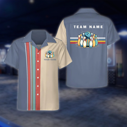 Personalized Retro Black Beige Bowling Hawaiian Shirt, Custom Retro Team Bowling Shirt BE0251 BOW0031