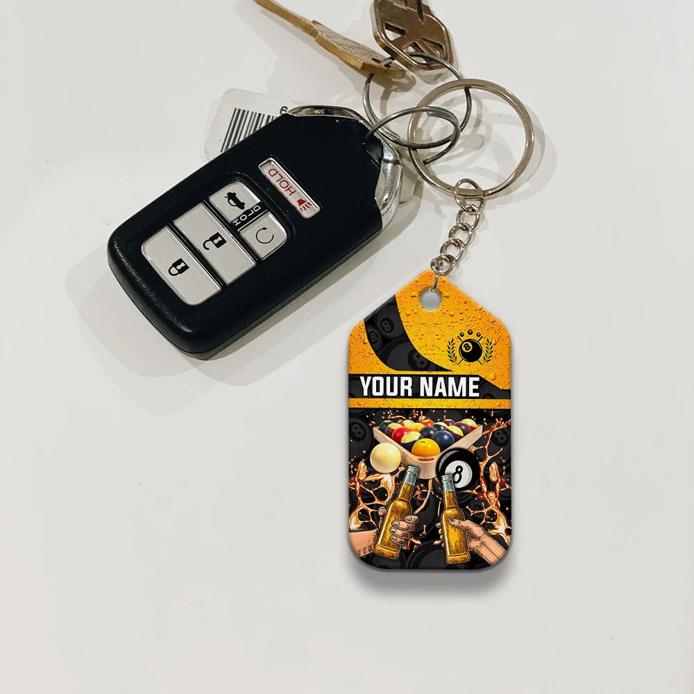 Pool And Beer That's Why I Am Here Personalized Name Keychain Gift For Billiard Players ORN0171
