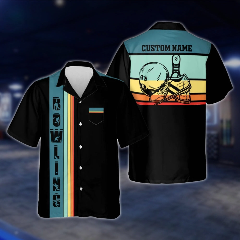 Custom Retro Sunset Bowling Hawaiian Shirt For Men, Custom Retro Bowling Shirt With Pocket BZ0117 BOW0298