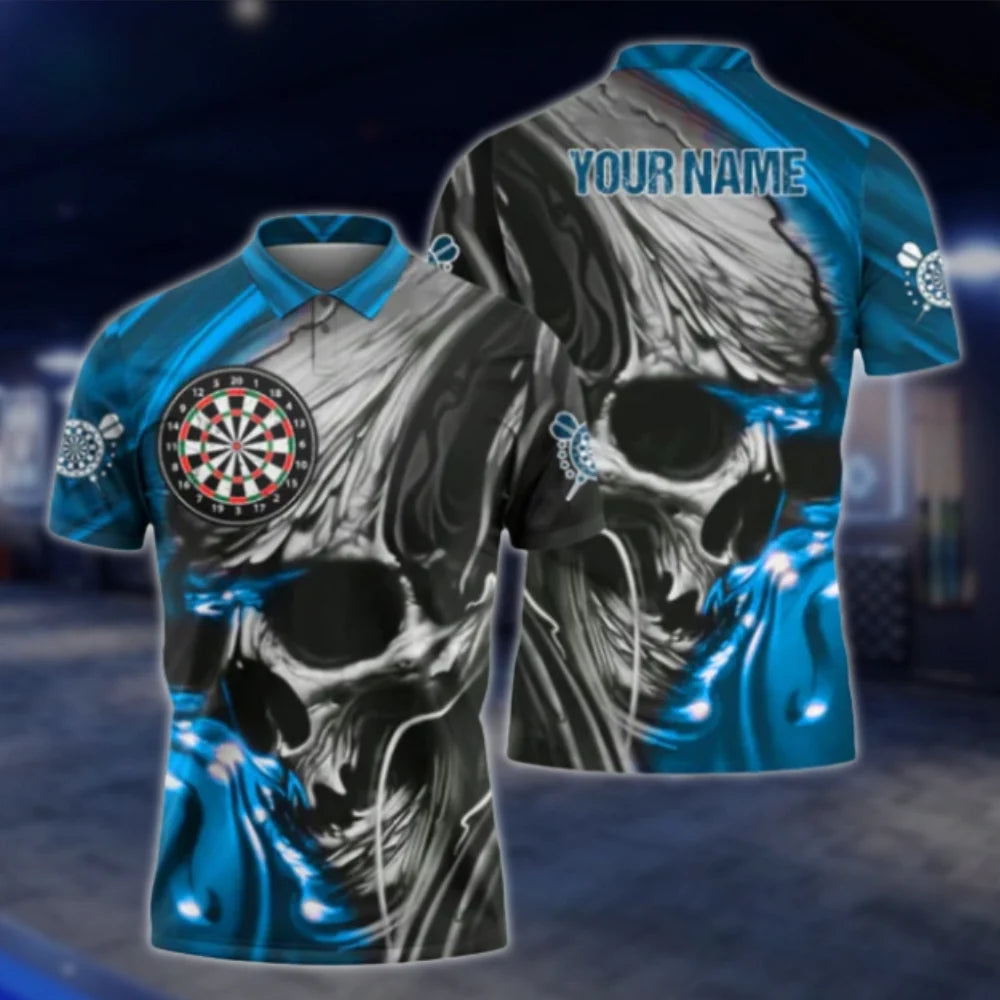 Custom Skull Dart Mens Polo Shirt Pink Grey, Custom Name Skull Dart Shirt DAT0470