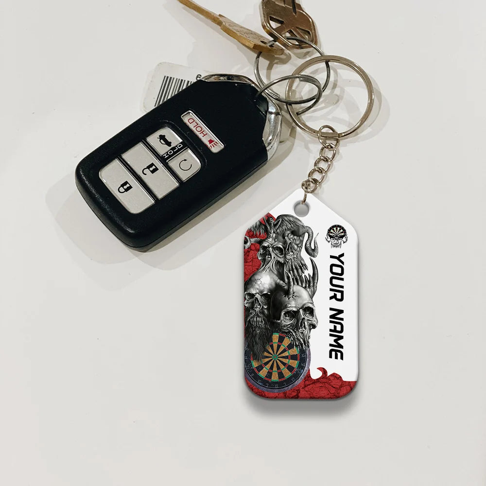 Dartboard Skull Personalized Name 3D Keychain For Darts Player ORN0185