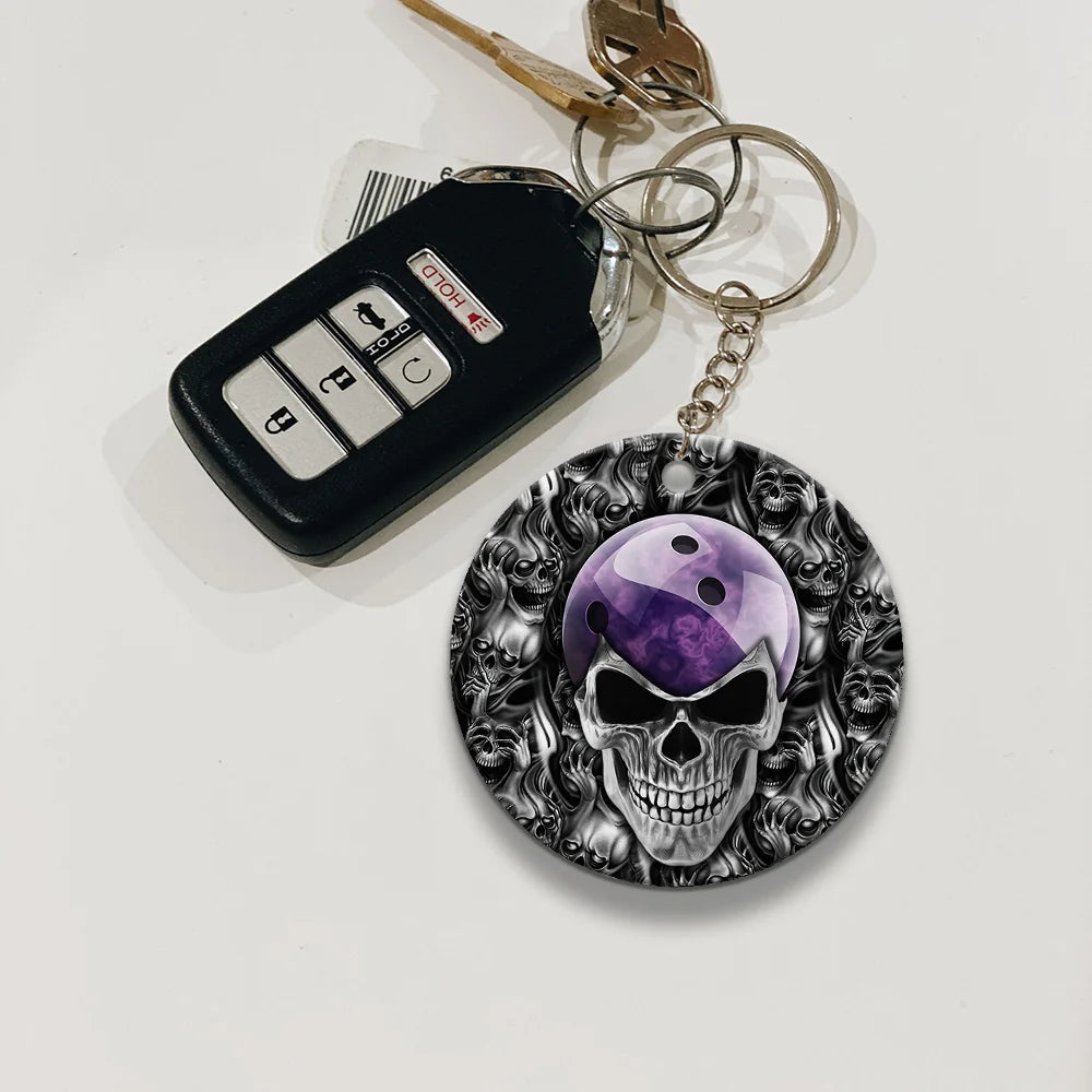 Purple Skull Bowling Ball Keychain ORN0161