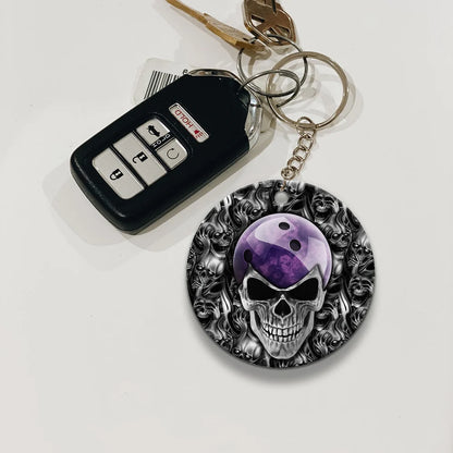 Purple Skull Bowling Ball Keychain ORN0161