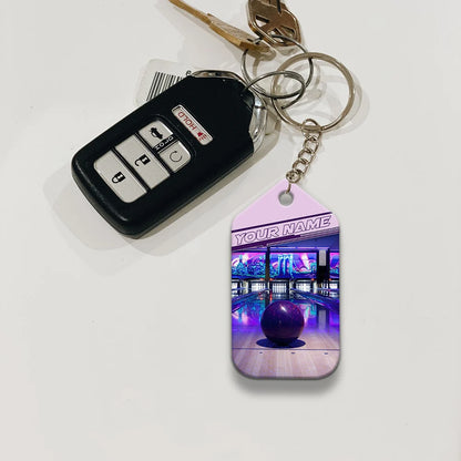 Purple Bowling Ball Personalized Name 3D Keychain ORN0163