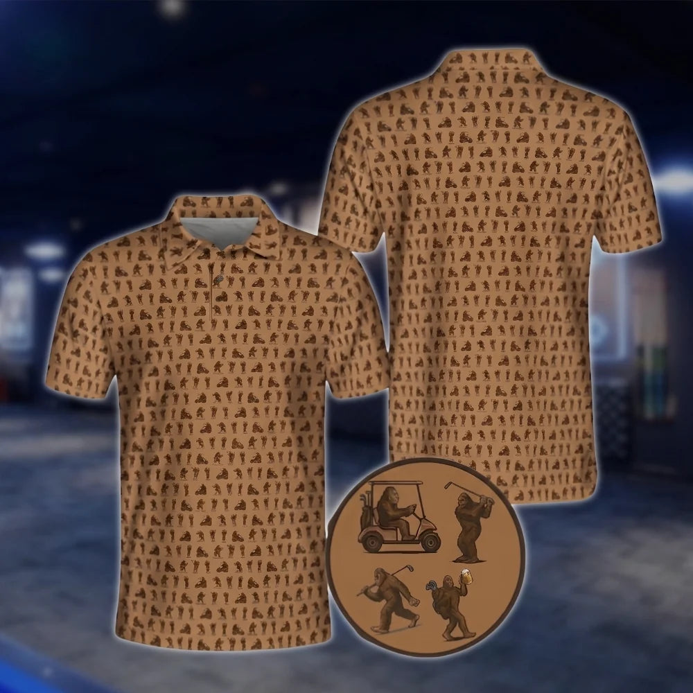 Bigfoot Blue Golf Polo Shirt For Men, Bigfoot Sasquatch Golf Shirt GOF0107