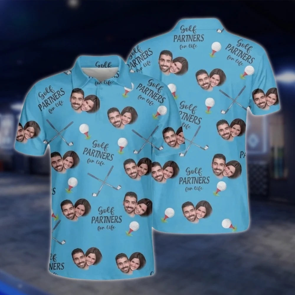 Custom Face Golf Partners For Life Golf Polo Shirts For Men, Custom Photo Couple Golf Shirts GOF0253
