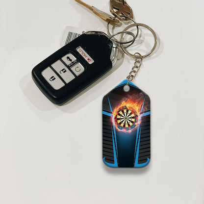 Darts Board In Flames Personalized Name 3D Keychain For Darts Team Player ORN0205