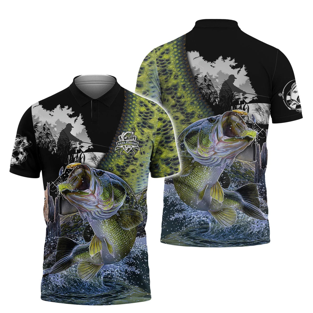 Bass Fishing Shirt Bass Shirts for Men Fish 3D Printed Green Fishing Hoodie Tshirt FISH0023