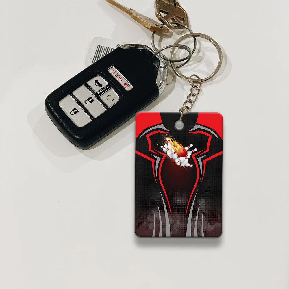The Red Bowling Ball Crashing The Pins Personalized Name 3D Keychain ORN0168