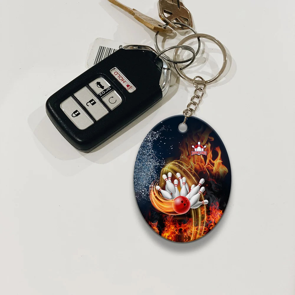Red Bowl And Pins In Water And Fire Personalized Name 3D Keychain ORN0188