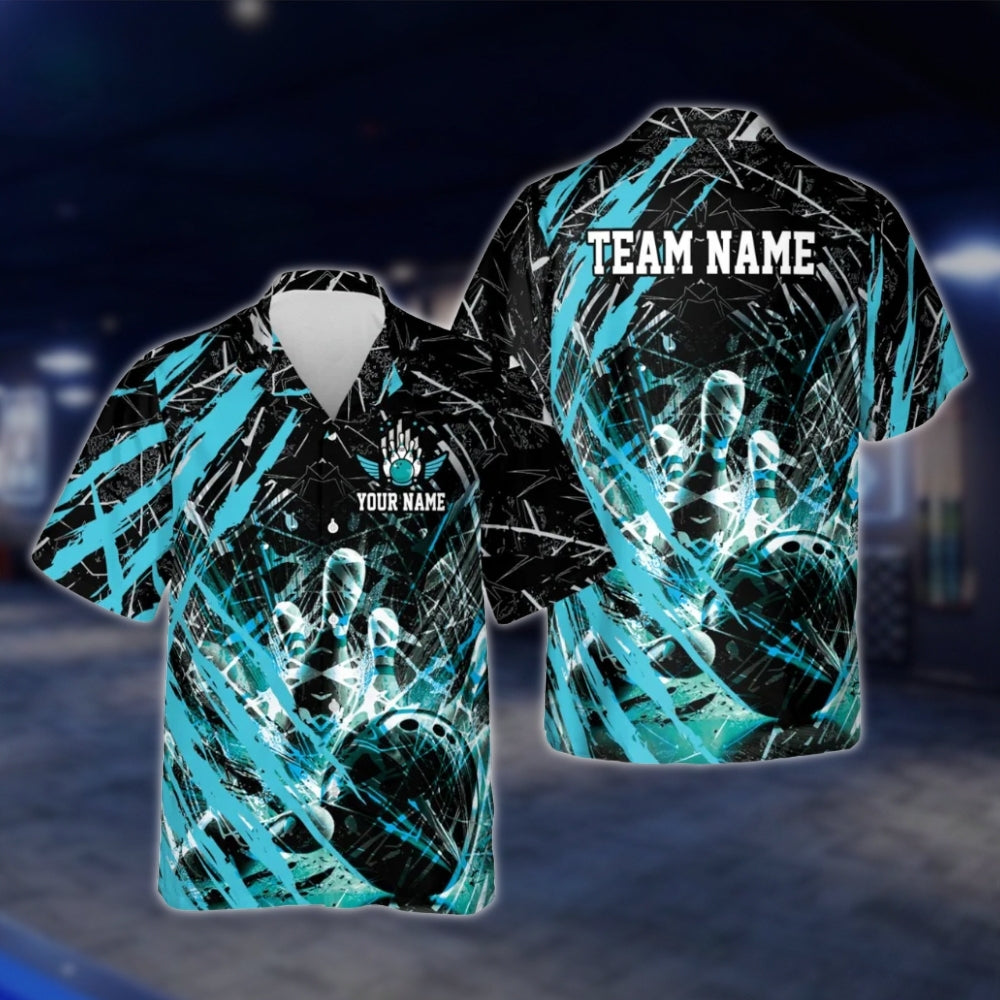 Custom Team Grunge Black Red Bowling Hawaiian Shirt For Men Women, Custom Bowling Team Shirts BE0050 BOW0361