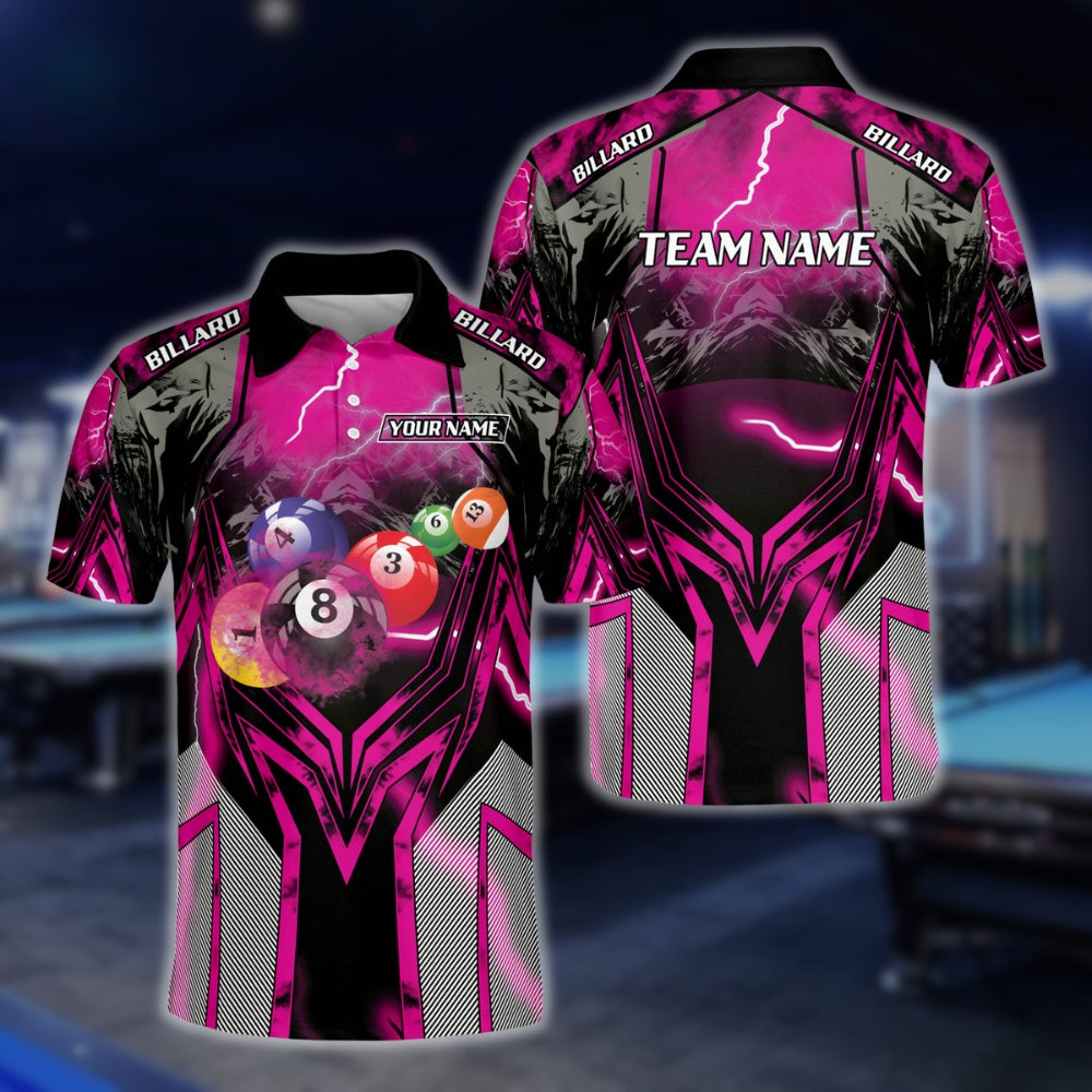 Custom Lighting Thunder Billiard Men Polo Shirts, Custom Pool Billiard Team Shirts BLD0226
